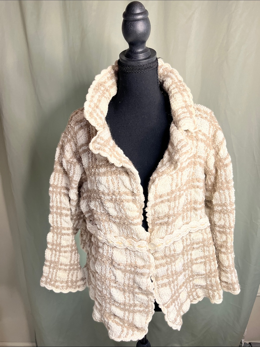 Modern Soul Cream & Tan Textured Knit Blazer Jacket